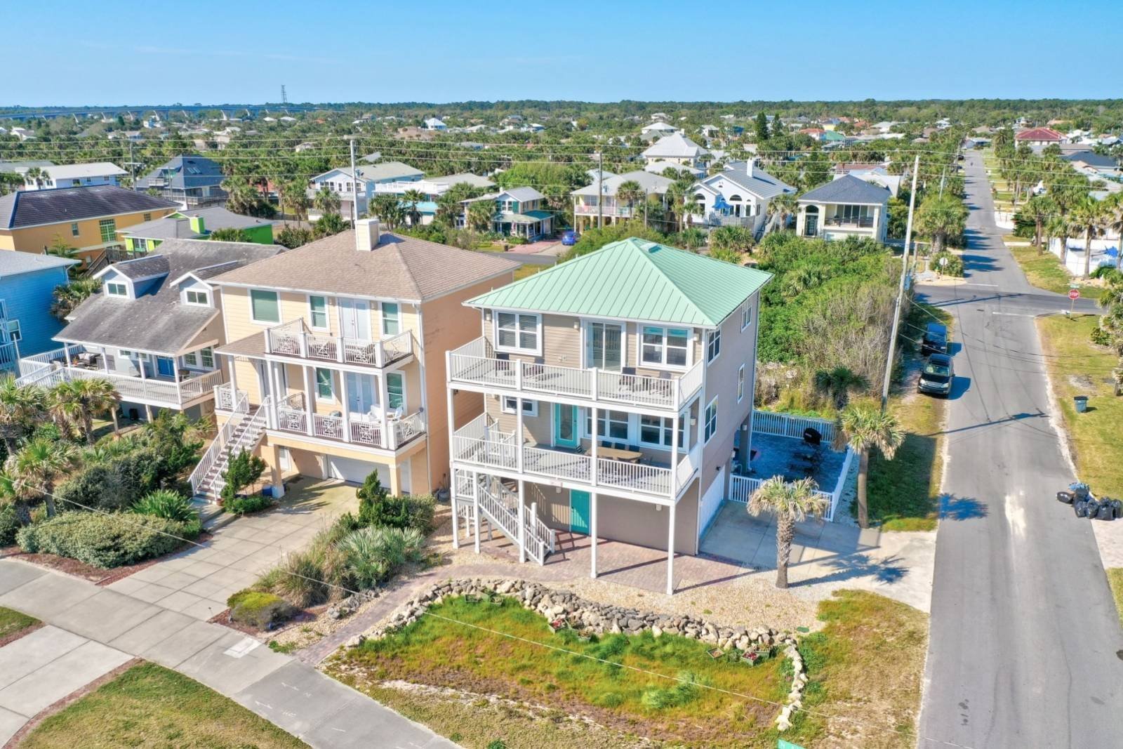 Aerial view of the neighborhood and beach