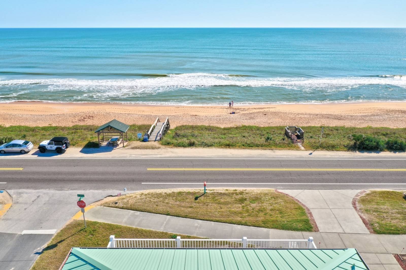 Aerial of the beach, A1A frontage, and grass strip