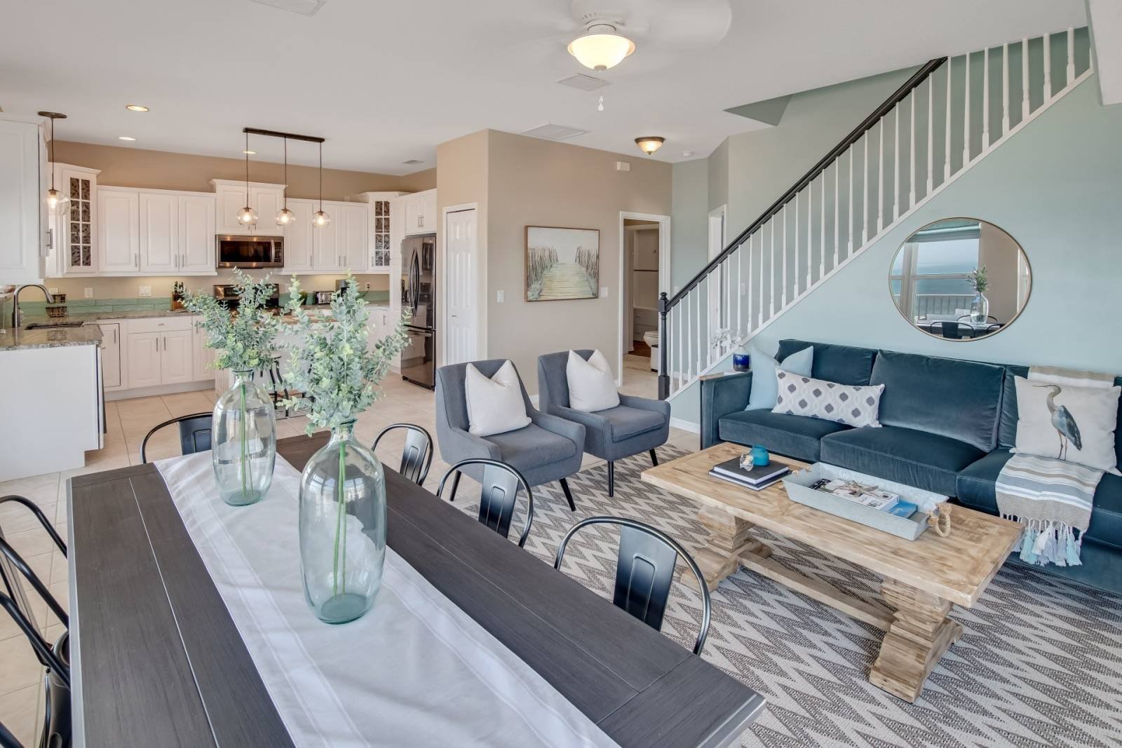 Open kitchen and dining at North Shore Haven, Flagler Beach FL